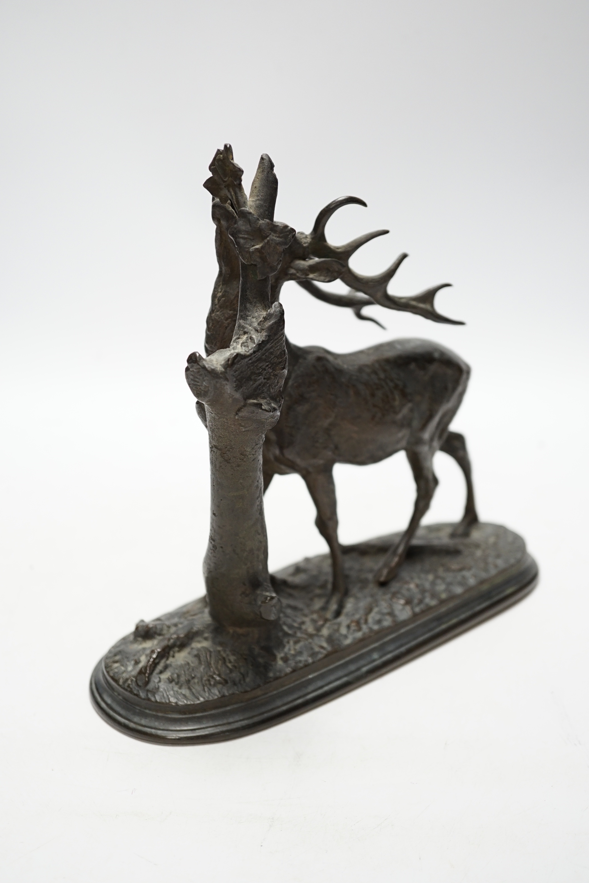 After Pierre-Jules Mene (1810 - 1879), a bronze model of a stag, 23cm